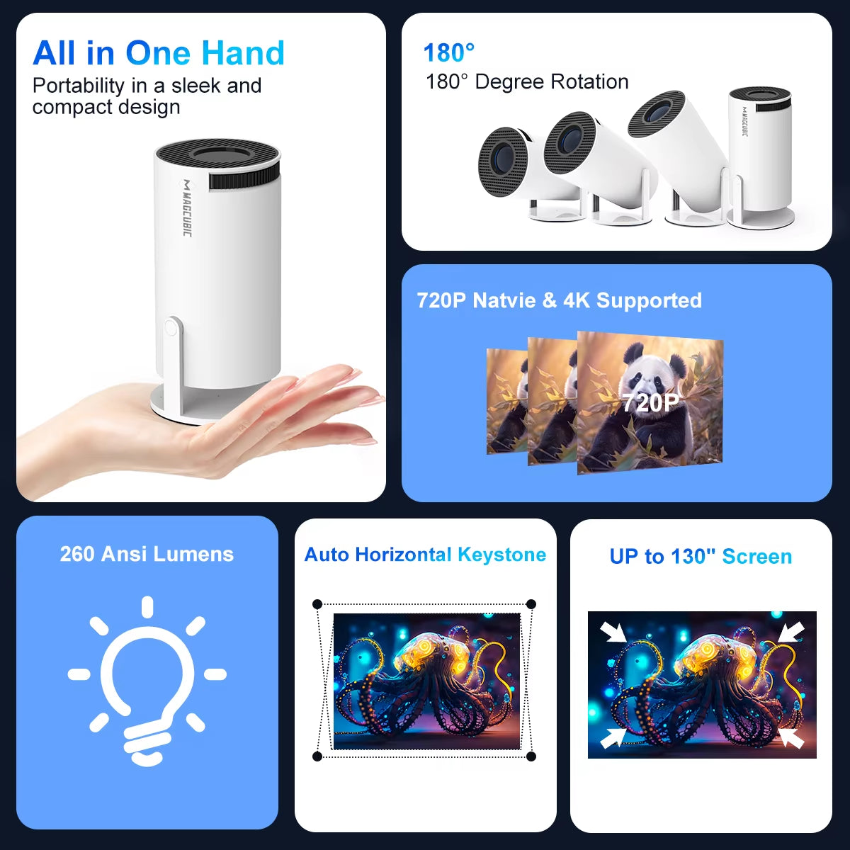 Projector Android11 4K 1280*720P HY300 Pro Dual Wifi 260ANSI 180Flexible BT5.0 Cinema Outdoor Portable Outdoor Projetor