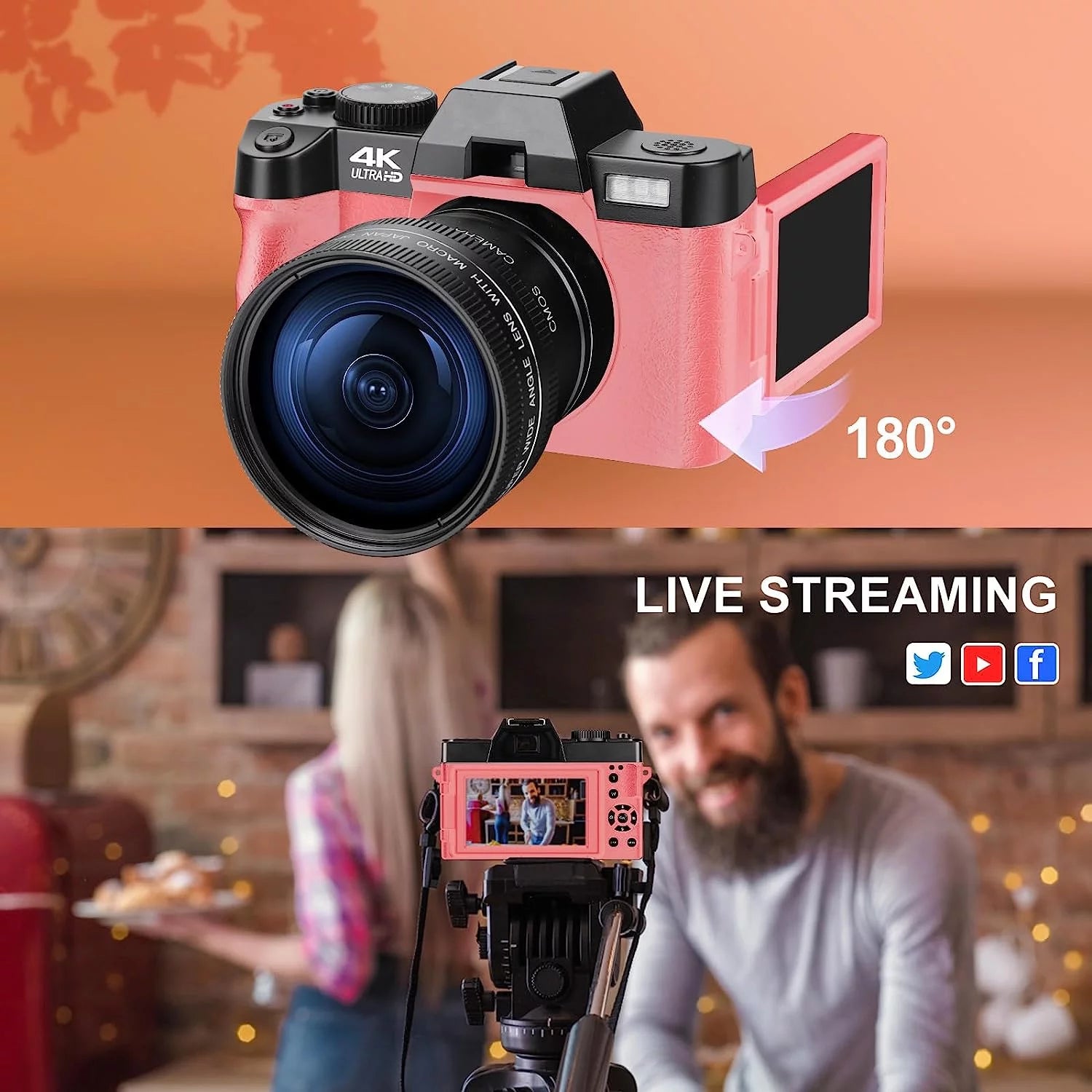 Digital Camera 4K 48MP Vlogging Camera for Youtube with Wifi and Webcam,16X Digital Zoom Video Camera with Wide-Angle & Macro Lens