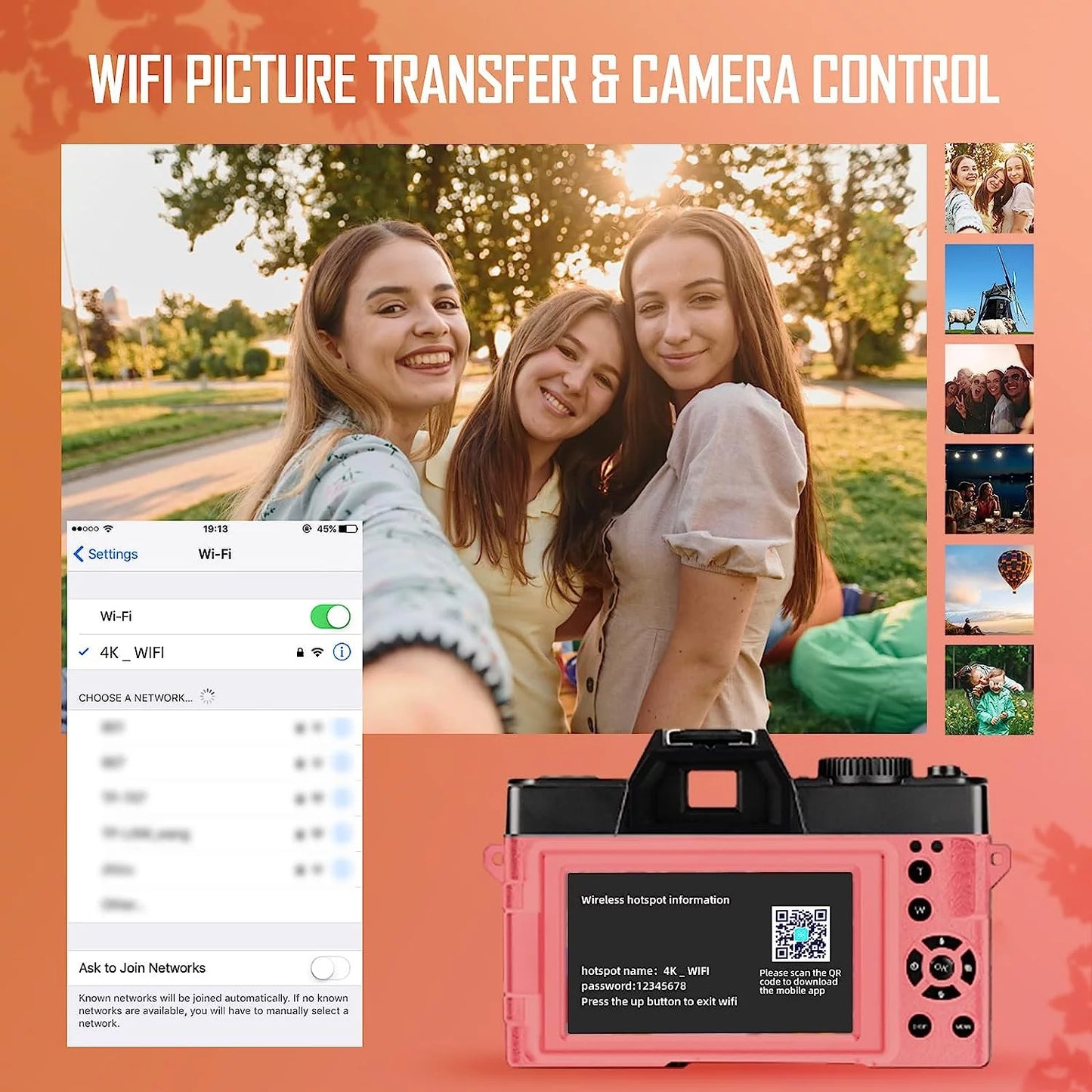 Digital Camera 4K 48MP Vlogging Camera for Youtube with Wifi and Webcam,16X Digital Zoom Video Camera with Wide-Angle & Macro Lens