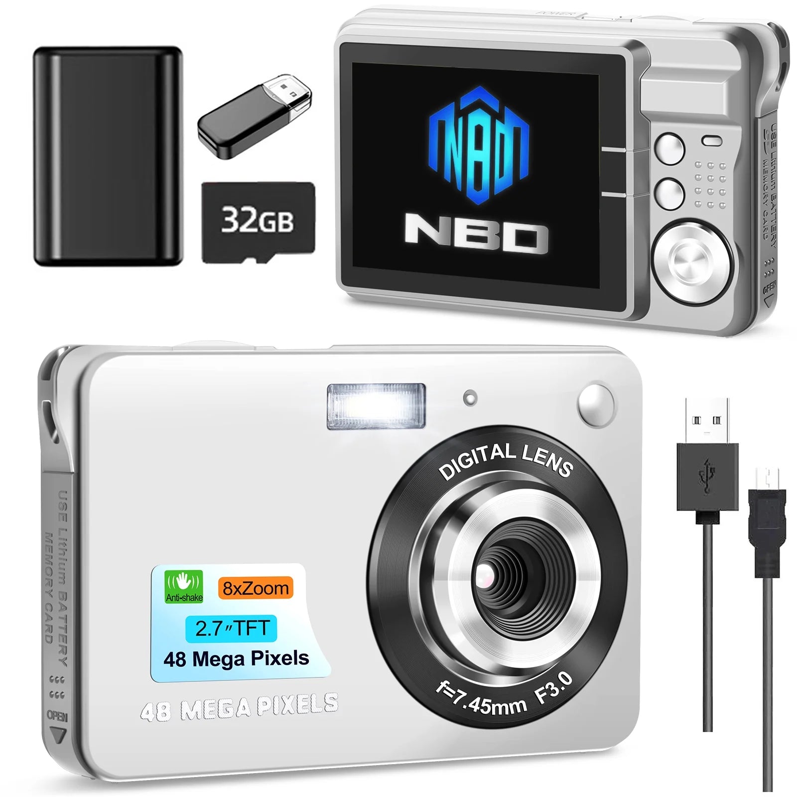 Kids Digital Camera 48MP 8X Digital Zoom Mini Compact Cameras, 2.7 Inch FHD Pocket Cameras