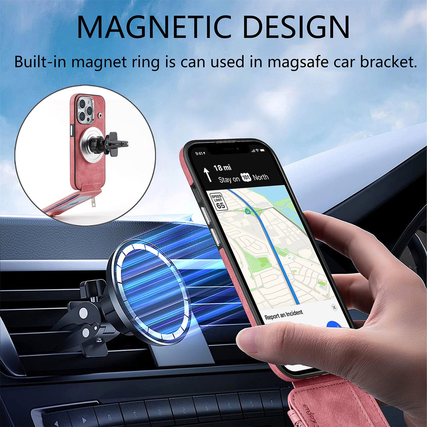 For Iphone 15 14 13 12 Pro Max Mag Safe Magnetic Case Flip Card Wallet Zipper